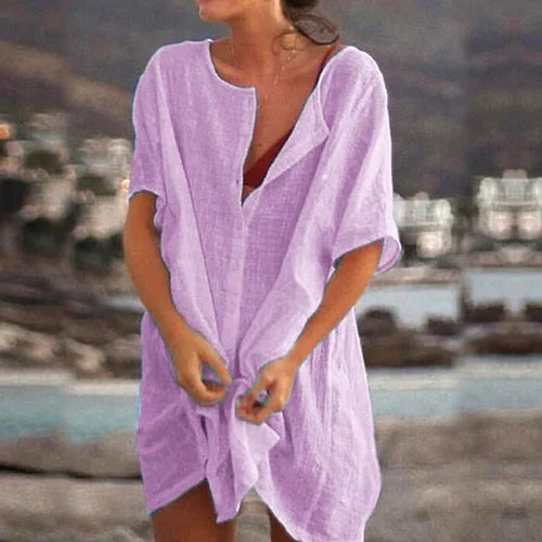 Marjan™ — Loose Solid Color Short Sleeve Blouse