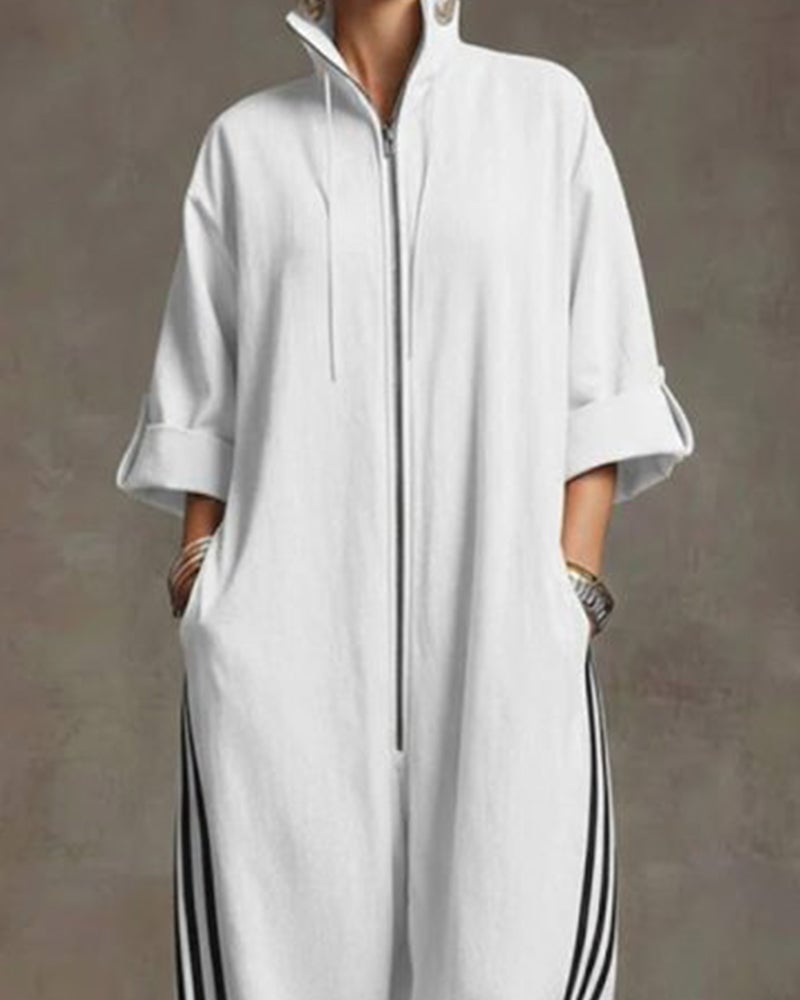 Leonora™ | Striped Sporty Zip Jumpsuit