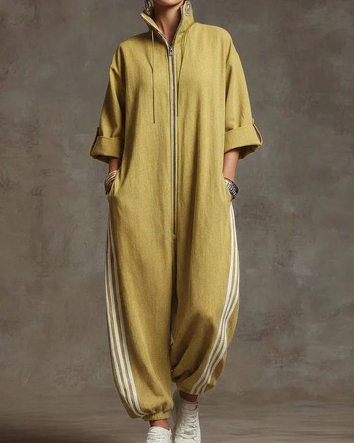 Leonora™ | Striped Sporty Zip Jumpsuit