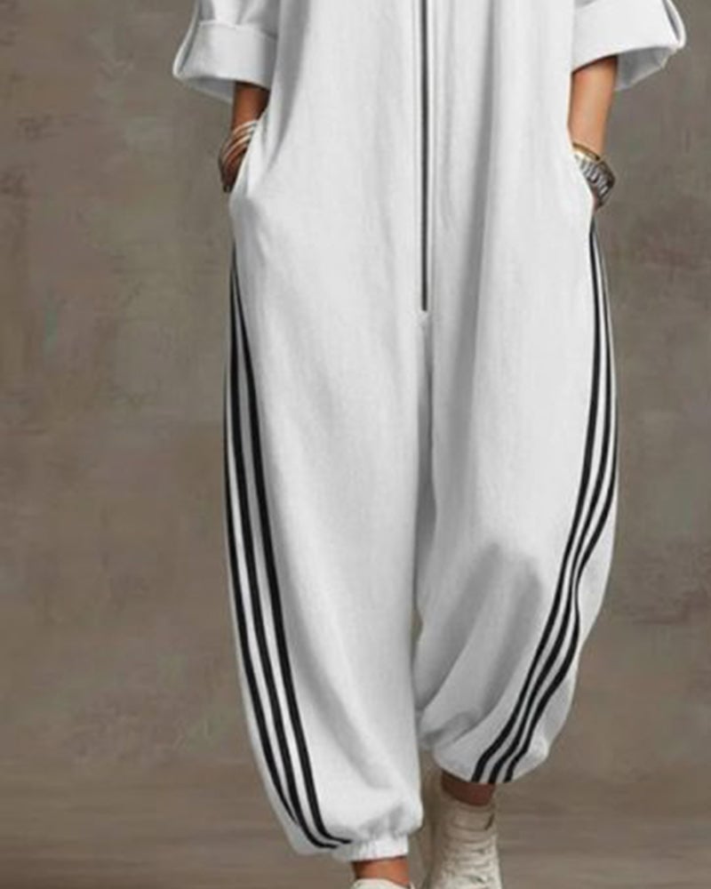Leonora™ | Striped Sporty Zip Jumpsuit