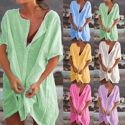 Marjan™ — Loose Solid Color Short Sleeve Blouse