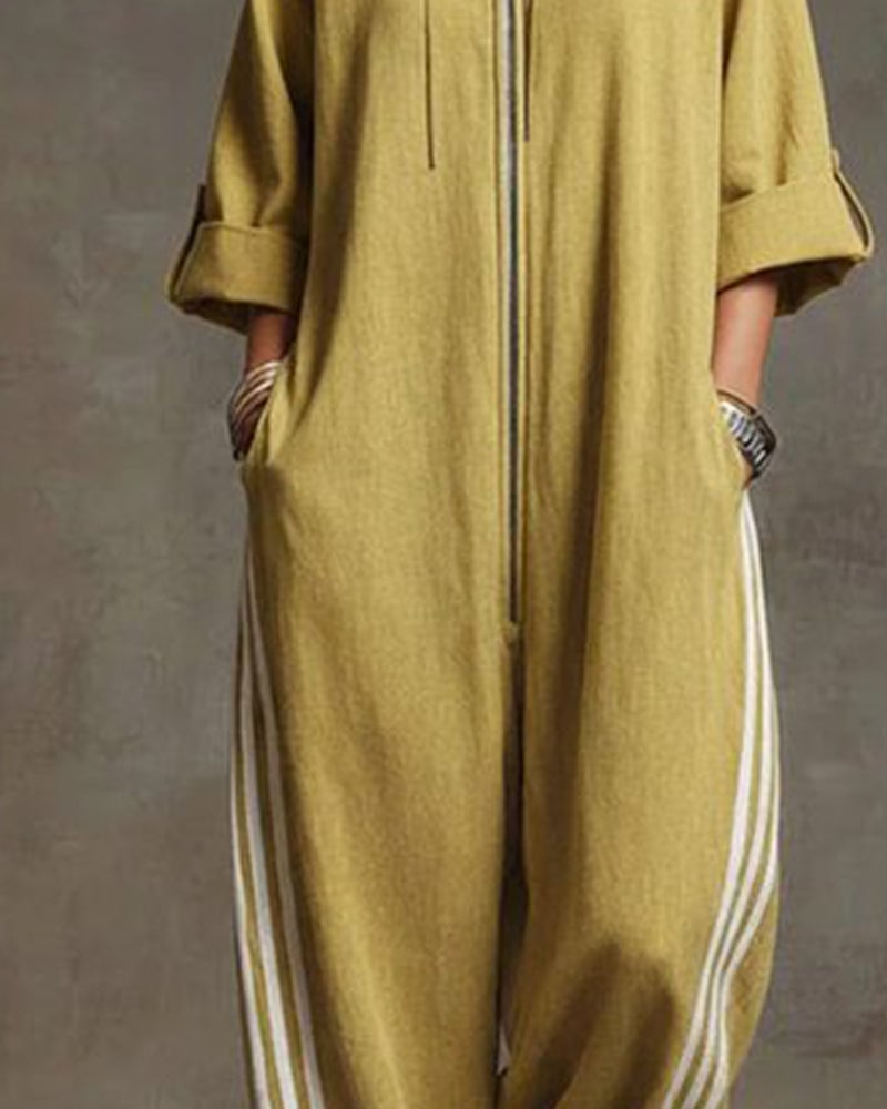 Leonora™ | Striped Sporty Zip Jumpsuit