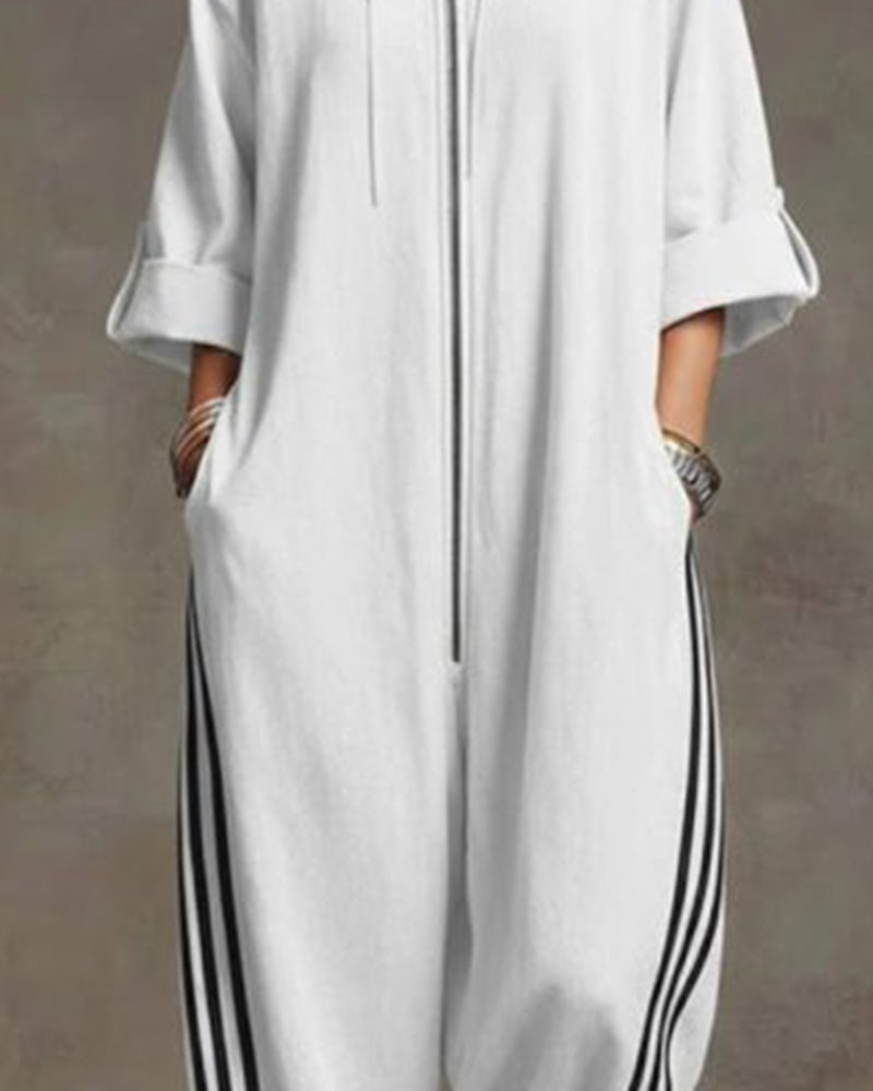 Leonora™ | Striped Sporty Zip Jumpsuit
