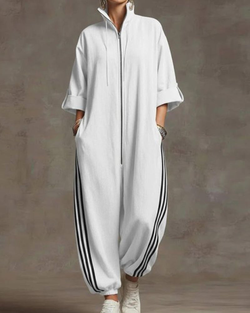 Leonora™ | Striped Sporty Zip Jumpsuit