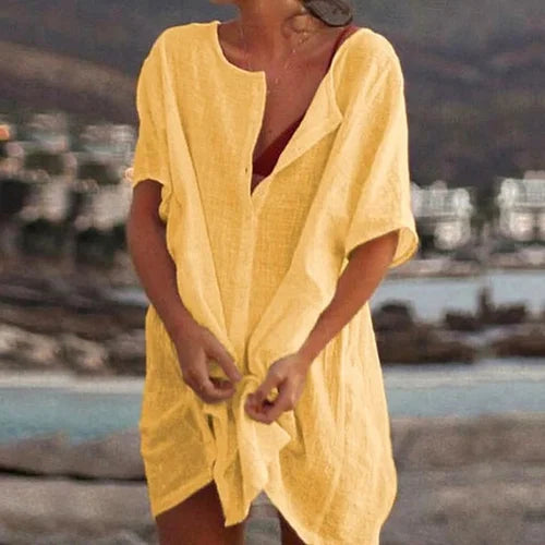 Marjan™ — Loose Solid Color Short Sleeve Blouse