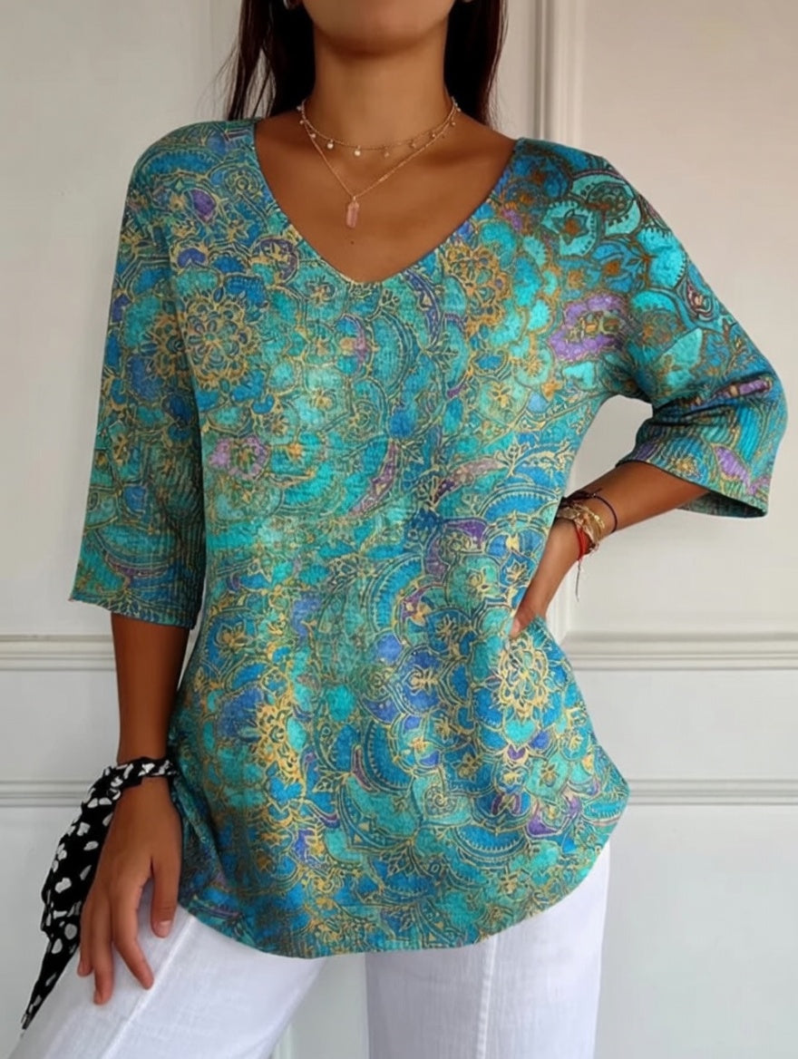 Bérangère™ | Elegant Flowing Blouse with Refined Print